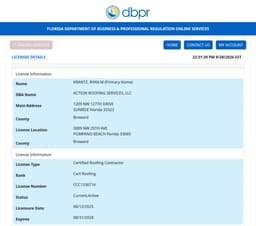 Florida Certified Roofing Contractor, CCC1336714